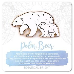 Polar Bear with Cub Enamel Pin - Gold Plated Brooch -‎ Winter & Nature Jewelry